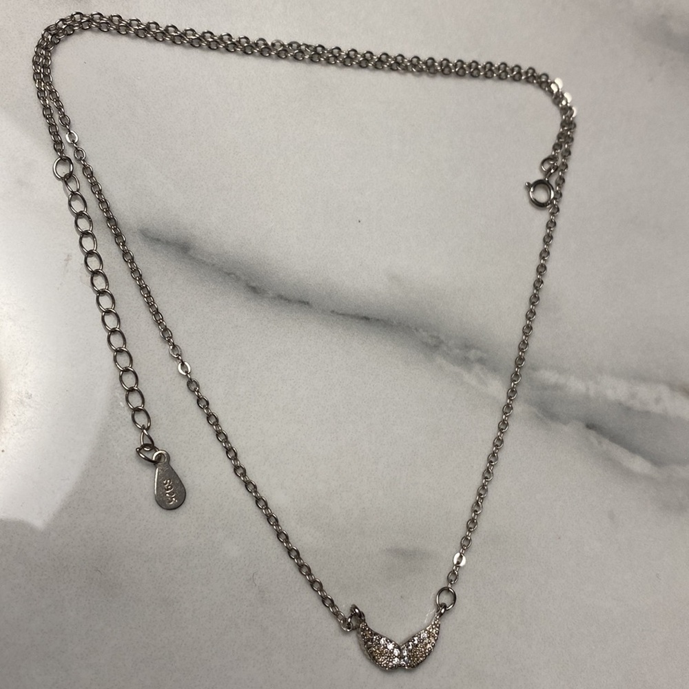 Angel wings sterling silver & diamond‎ necklace